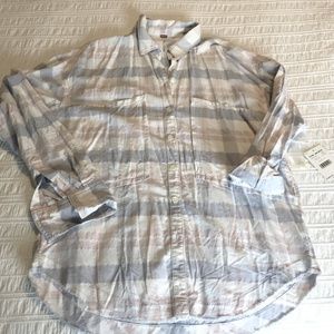 Free People Oversized Frayed Edge Shirt NWT